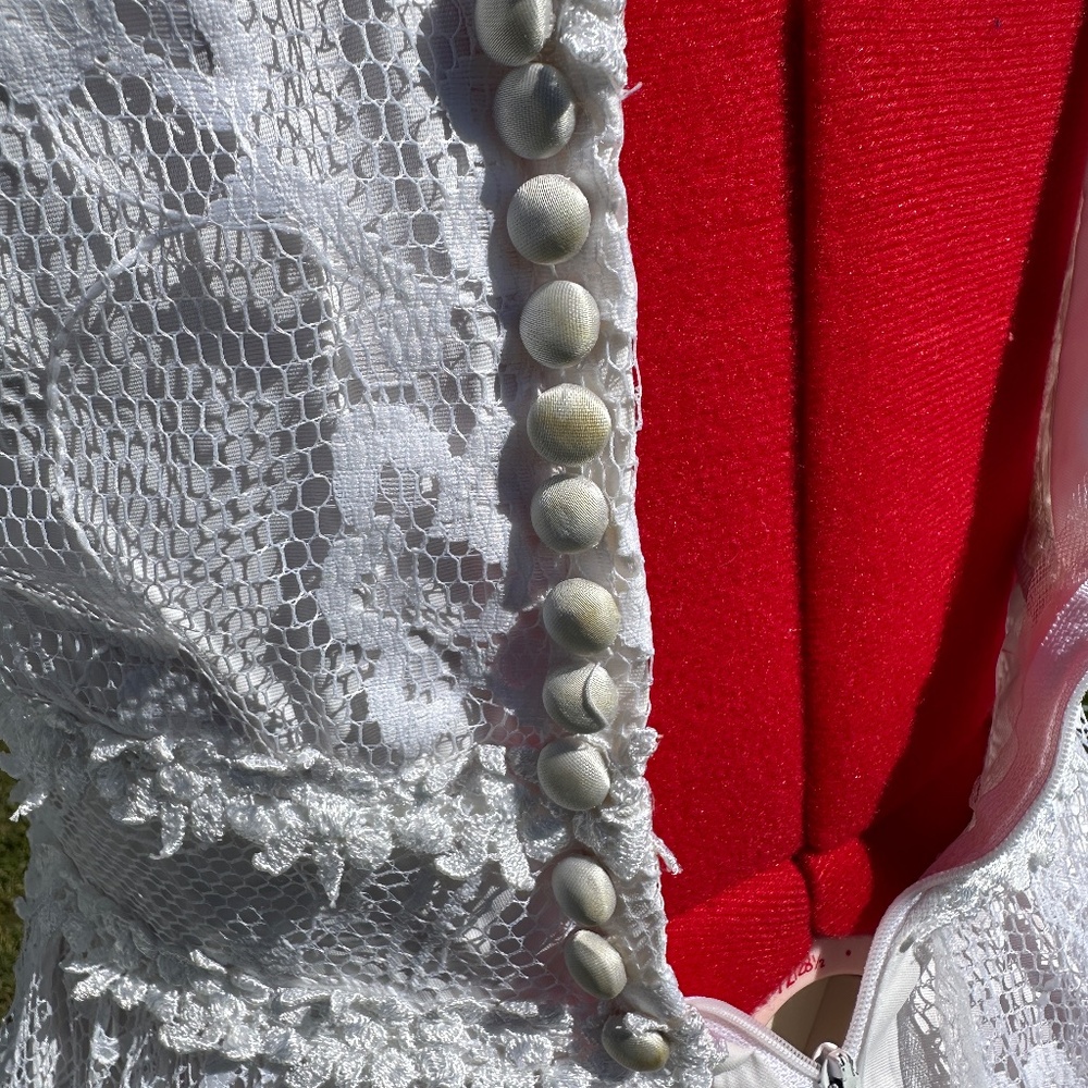 VINTAGE 1970s Restored Alfred Angelo White Wedding Dress w Lace Overlay & Train - Picture 9 of 16